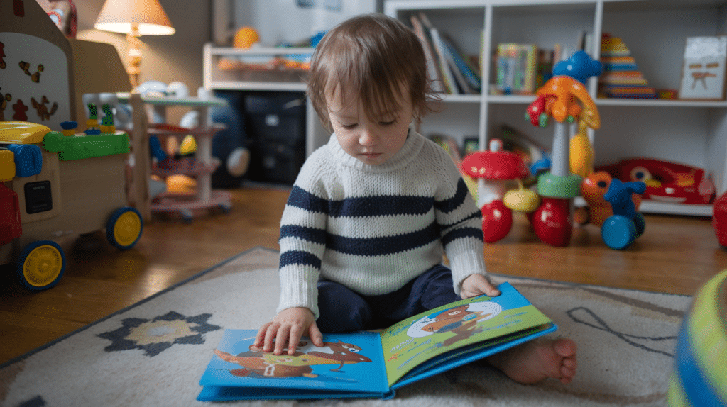 criança lendo livro infantil