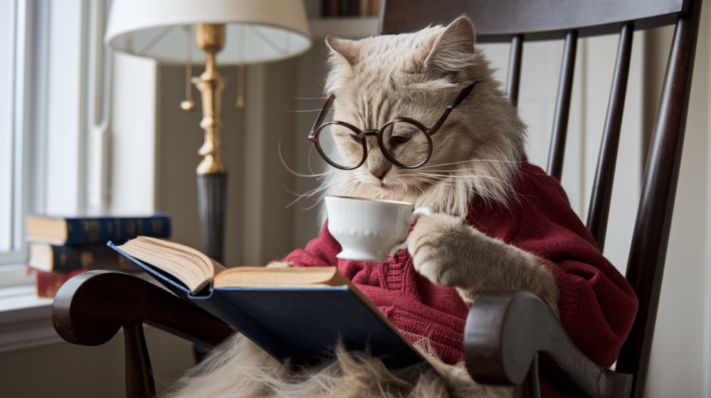 gato idoso sentado lendo um livro sobra quantos anos vive um gato